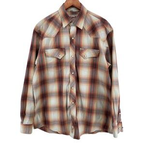 Rafter C Western Shirt Men‎ XL Brown Plaid Pearl Snap ProFlex45 Performance